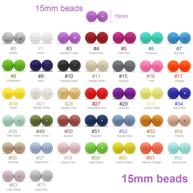 かわいいアイデア-シリコンビーズ付きネックレス,15mm,30個,ブレスレット,さまざまな色,赤ちゃん用アクセサリー,丸い