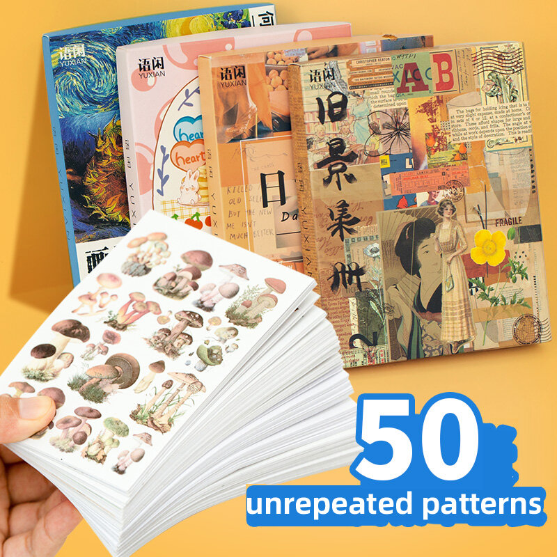 Yoofun 50 niepowtórzonych wzorów dekoracyjne naklejki papiernicze kolorowe marzenie Scrapbooking DIY pamiętnik Album Retro Vaporwave Stick