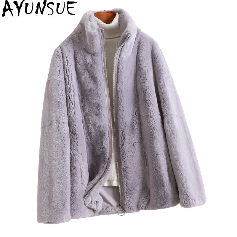 AYUNSUE cappotto di pelliccia di coniglio Rex reale spesso caldo femminile inverno 2021 giacca di pelliccia corta Casual cappotti di pelliccia da donna Jaqueta Feminina Gxy525