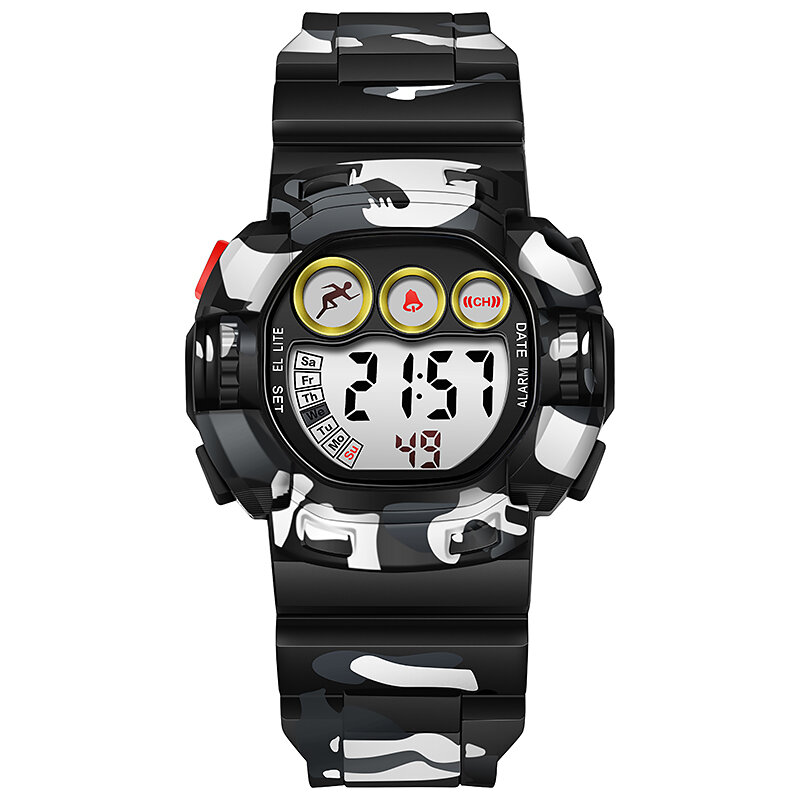 Relógio digital infantil camuflado, relógio digital esportivo com cronômetro e alarme, luz preta led, à prova d'água, 3atm