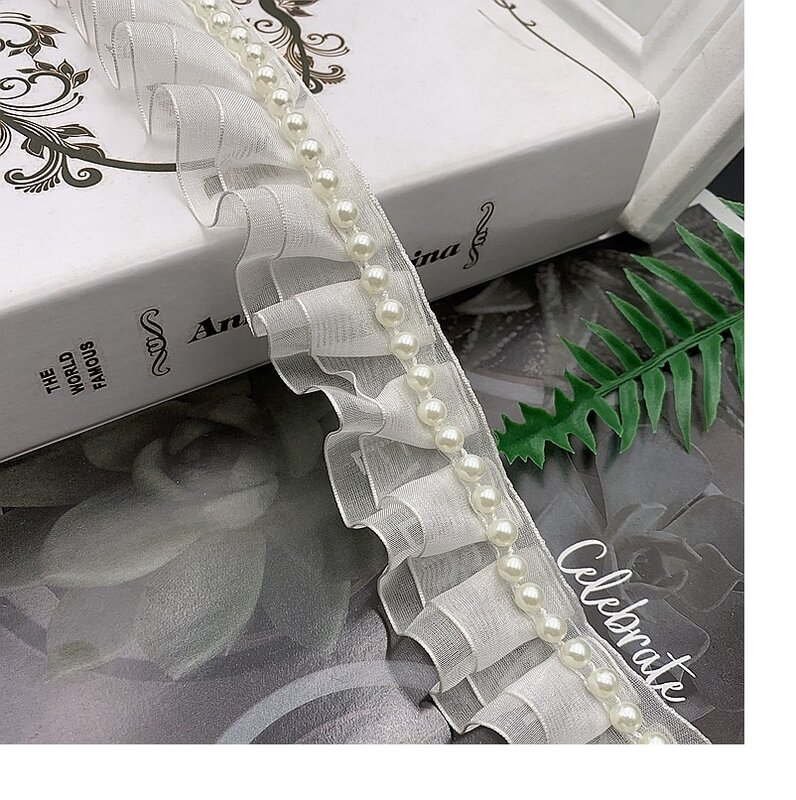 3 Yards Organza webbing folds 6mm pearl lace DIY clothing skirt decoration accessories curtain accessories tailor supplies