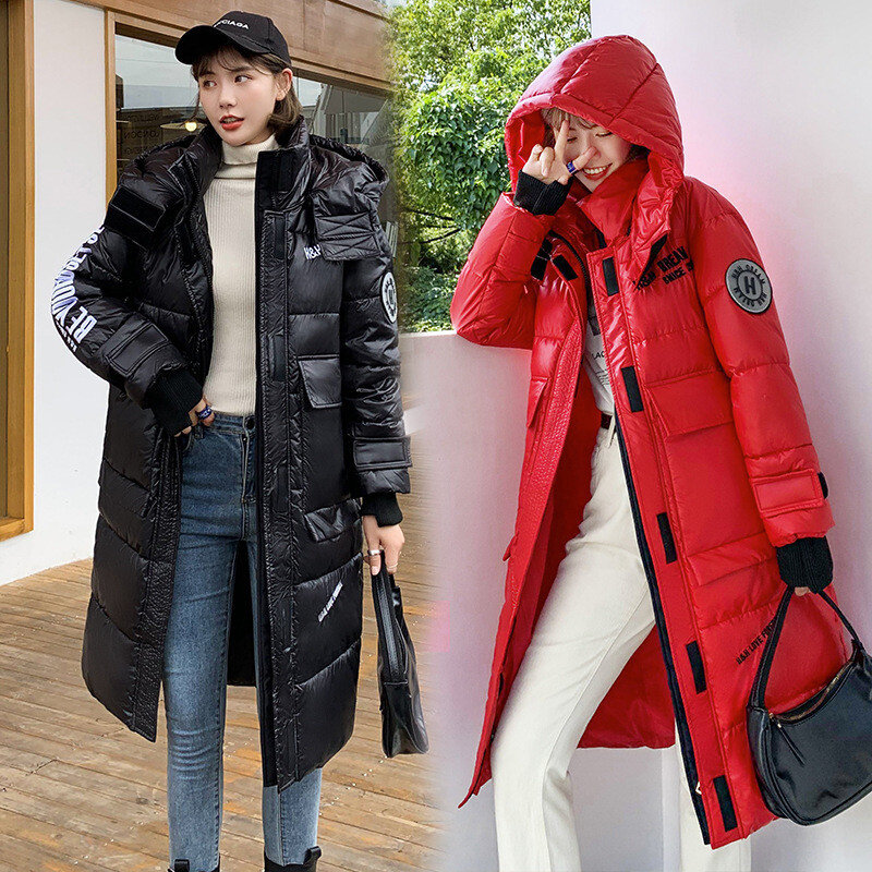 샤이니 다운 코튼 터틀넥 파카 루즈핏 후드 자켓 여성용, 두꺼운, 따뜻한, 신제품, 겨울, 2023