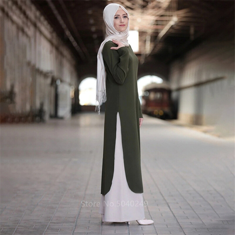 Due Set di Pezzi Magliette E Camicette e Pantaloni da Donna Tacchino Abaya Musulmano Split Abaya Abiti Ramadan Caftano Abbigliamento Islamico Vestito Set Modest