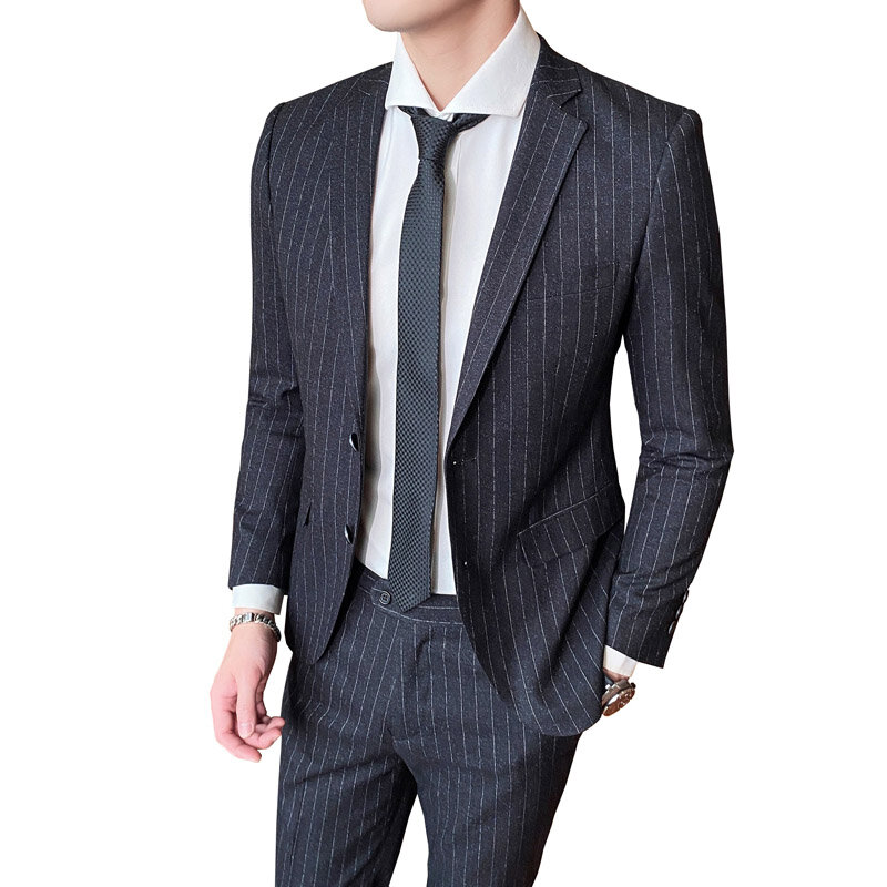ジャケット + パンツデザインスーツの男性のファッション2021新ビジネスフォーマル男性ストライプスーツスリムフィットの結婚式のスーツ男性4XL-M