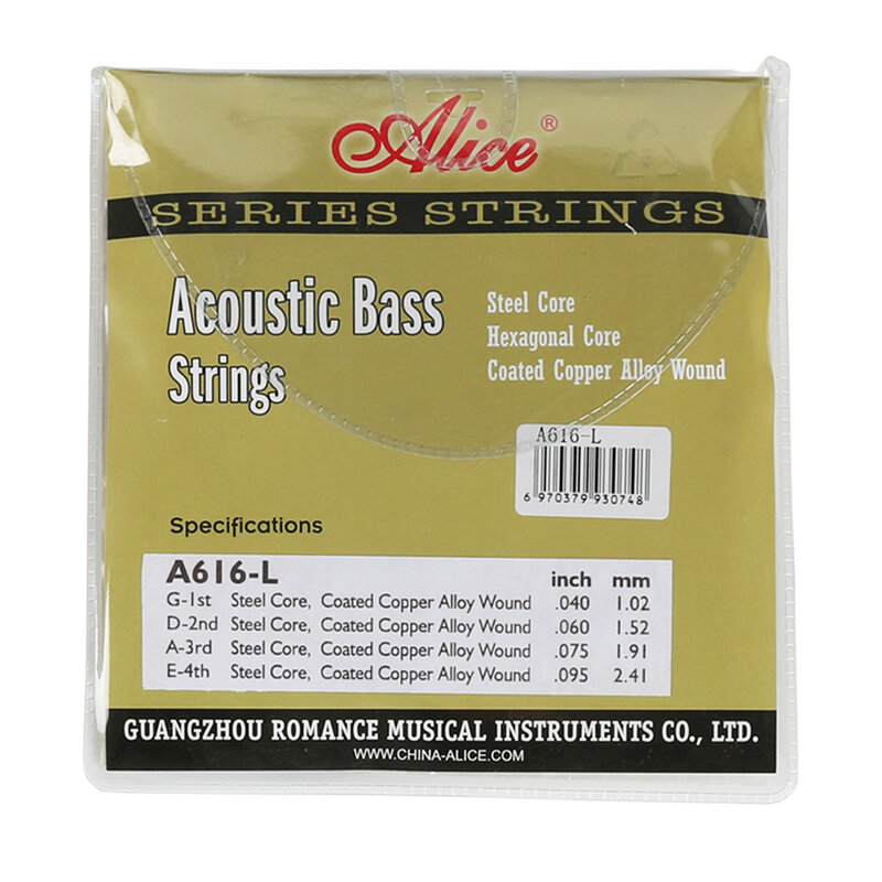 Alice A616-L ชุด4 Strings Acoustic Bass Strings Hexagonal Core เคลือบทองแดง Silver Ball-End