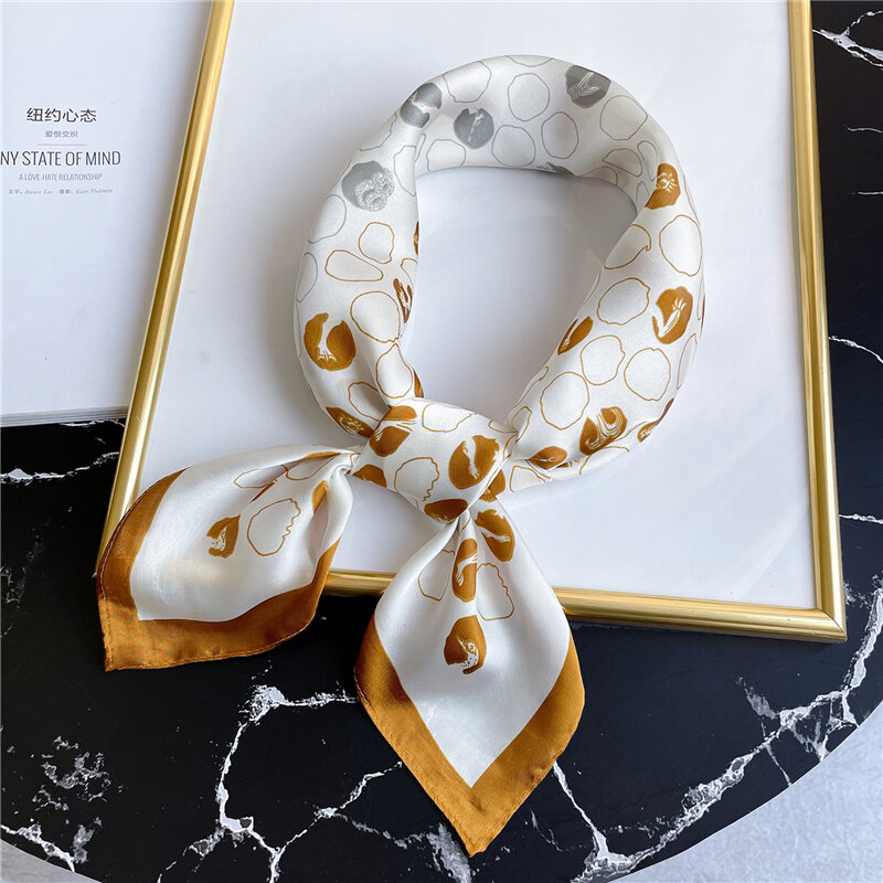 70x70cm New Elegant Silk Square Scarf Women Foulard Bandana Neck Hairband Print Handkerchief Shawl Fashion Lady Wrap 2021