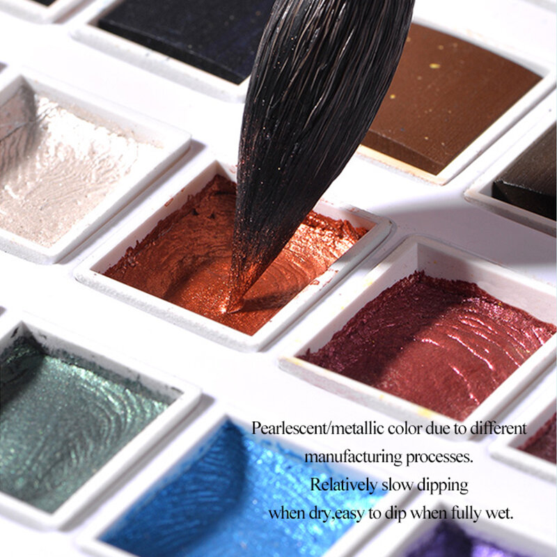 Conjunto de pintura de pigmento de cor de água sólida perolada, pintura de arte, 12/36/48 cores, glitter, aquarela/pigmentos de cor metálica acuarela
