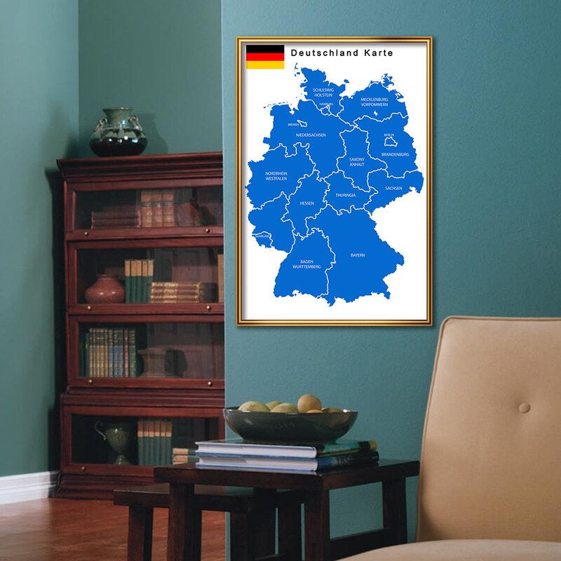 Póster pequeño sobre lienzo con mapa de Alemania para decoración del hogar, póster de 42x59cm, material escolar de viaje