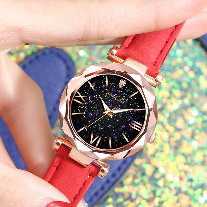 Mulheres relógio de moda céu estrelado relógio feminino senhoras quartzo relógio de pulso casual pulseira de couro reloj mujer relogio feminino