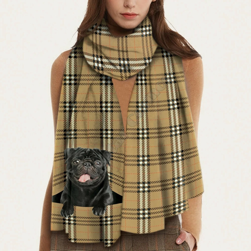 Keep You Warm Pug 3D Printed Imitation Cashmere Scarf Autumn And Winter Thickening Warm Shawl Scarf
