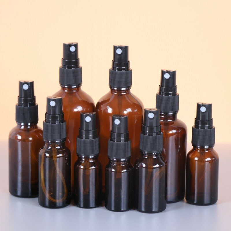 Garrafas de perfume recarregáveis portáteis do curso do recipiente das garrafas de pulverizador da névoa do óleo essencial da garrafa de pulverizador de vidro âmbar 5-100ml mini