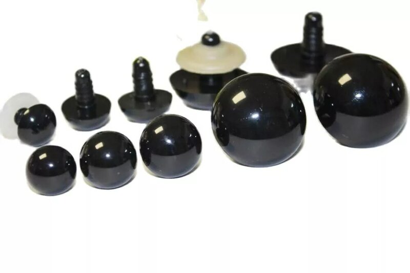Yeux ronds noirs brillants de haute qualité pour jouet, nez de poupée pour bricolage, option de taille, 20 pièces de 4.5mm à 50mm