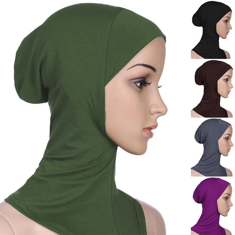 솔리드 컬러 여성 이슬람 언더 스카프 입을 준비가 된 이슬람 풀 커버 내부 히잡 캡, 부드러운 여성 무슬림 헤드 터번 보닛