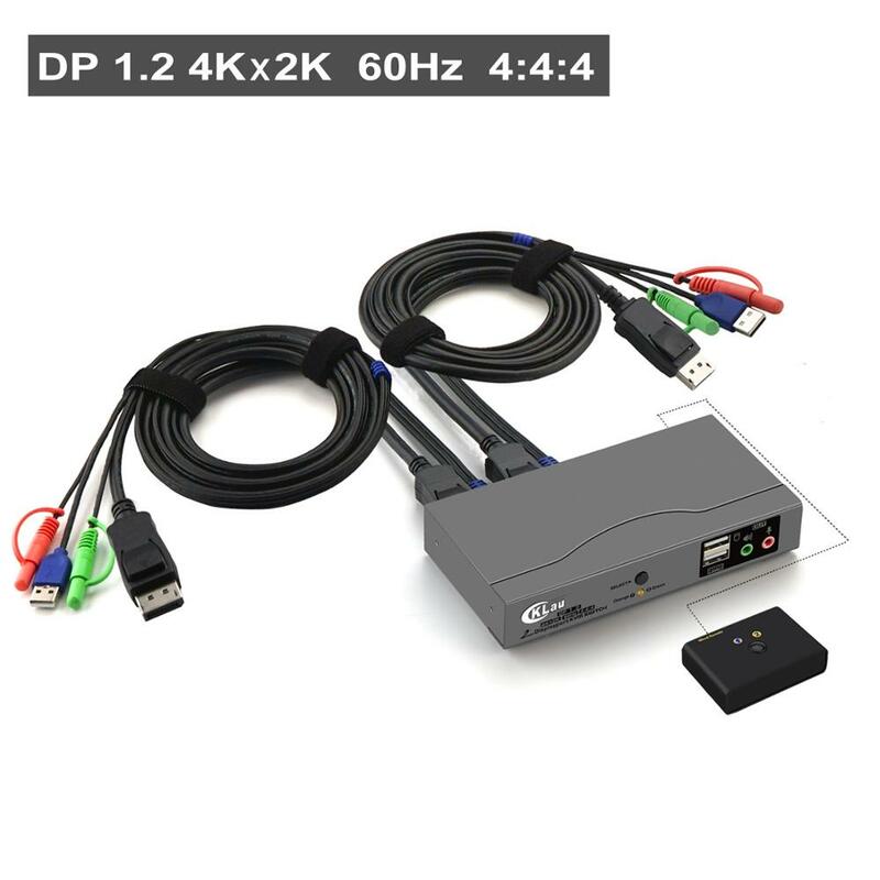 Conmutador KVM Displayport de 2 puertos, conmutador DP KVM con resolución de Audio y micrófono de hasta 4K x 2K @ 60Hz 4:4:4, CKL-21DP