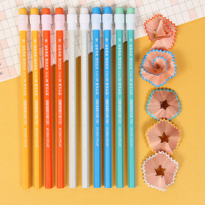 Lot de 10 crayons hexagonaux avec gomme, Kawaii, pour enfants, fournitures scolaires et de bureau, papeterie, ensemble de crayons de dessin et d'écriture