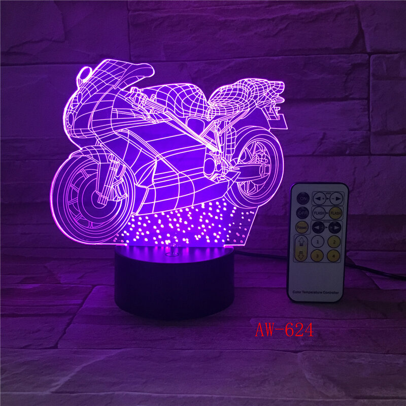 3D LEDモーターサイクルナイトライト,交換可能なテーブルランプ,カラープレート,子供の誕生日プレゼント,AW-624