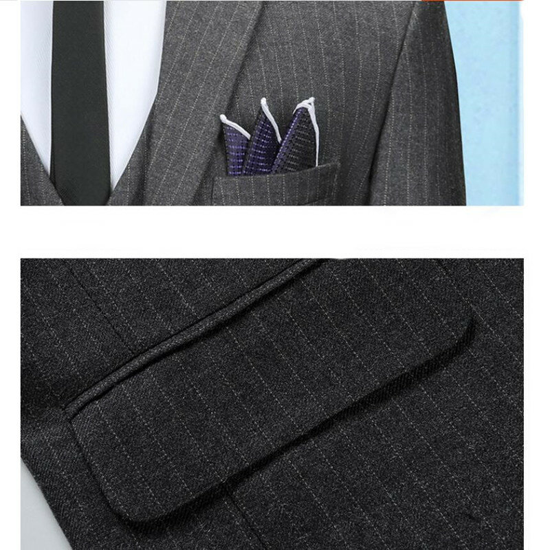 (Kurtka + kamizelka + spodnie) marka butik mody paski Slim męska Slim Fit garnitur w stylu Business Casual 3 sztuk zestaw Groom suknia ślubna smoking