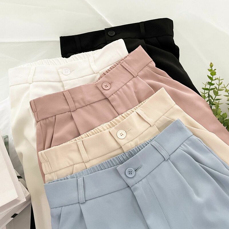Luz-colorido terno reto calças femininas nova primavera e verão coreano cintura alta magro tornozelo comprimento calças femininas