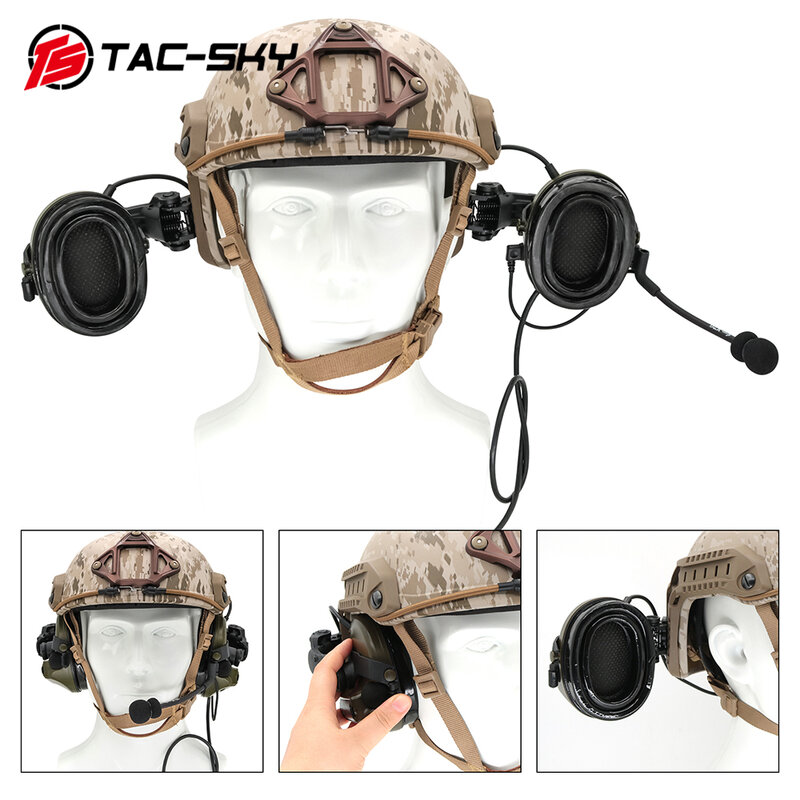 TAC-SKY กีฬา Airsoft ยุทธวิธี COMTAC II หูฟังหมวกนิรภัย ARC Track วงเล็บซิลิโคน Earmuff หูฟัง FG