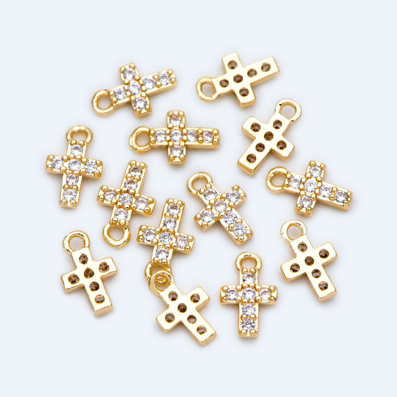 10pcs Micro Paved Cross Charm Pendants 8x5mm For DIY Jewelry Making Accessories Supplies (GB-1563)