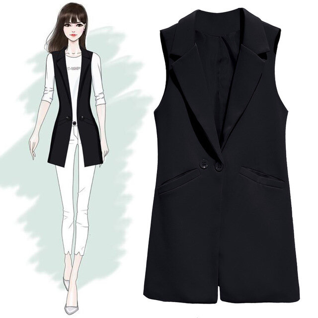 Rompi untuk Wanita Jaket Tanpa Lengan Mantel Rompi Panjang Blazer Formal Kerja Wanita Kantor Antik Slim Suit Rompi Perempuan Kebesaran