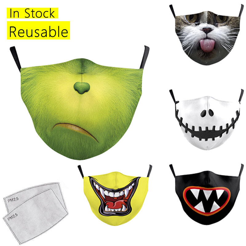 Child Mask Cartoon Print Mouth Mask Washable Reusable Face Masks for Children Mask Outdoor Windproof Mouth Cover Face Mouth Caps