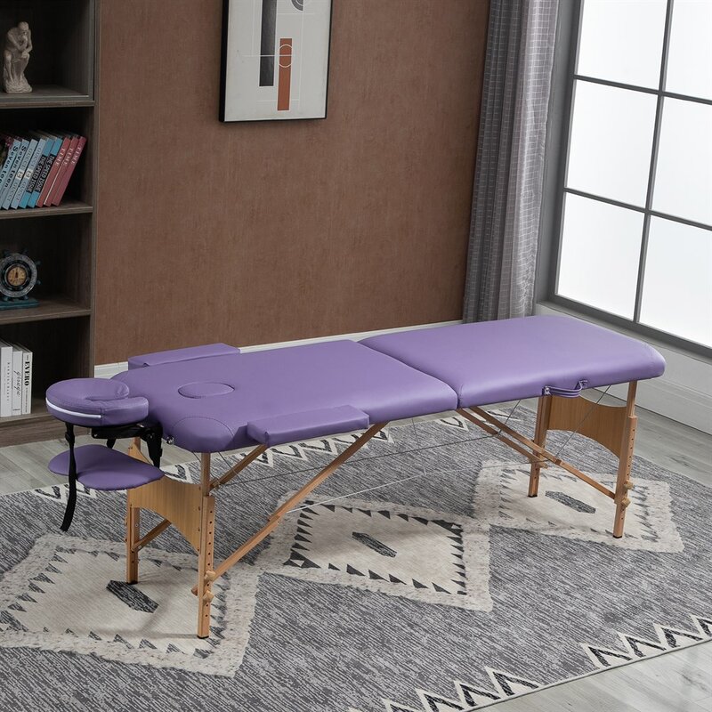 HOMCOM-سرير تدليك خشبي قابل للطي ، سرير أريكة للعلاج بالوشم ، بنفسجي ، 182 × 60 سم