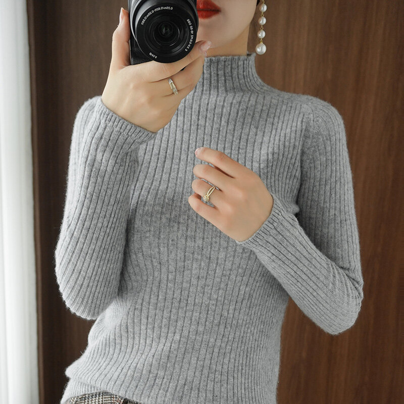 Pull à demi-col roulé pour femme, nouveau Style japonais, chemise à fond épais, veste intérieure pour femme, pull en tricot Slim, automne hiver 2021