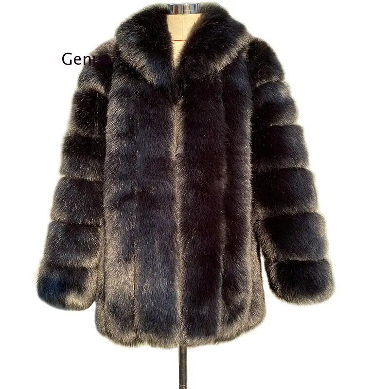 Elegant Turn Down Collar Faux Fox Fur Coat Women Long Thick Warm Fluffy Faux Fur Jacket Winter Fur Coats Manteau Femme