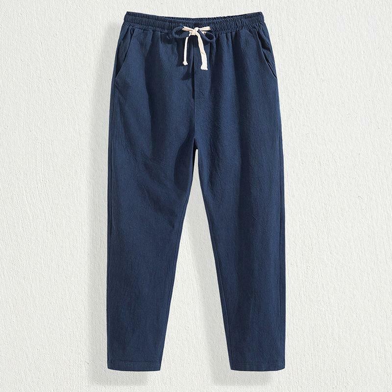 Pantalon en lin à neuf points pour hommes, sarouel en coton et lin, ample, grande taille, pantalon décontracté, pantalon d'été fin, pantalon à jambe droite, gros, tendance
