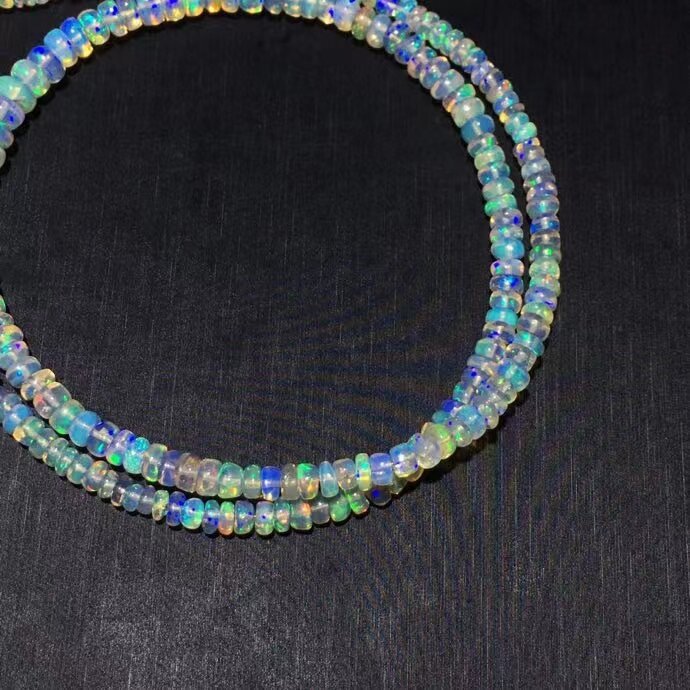 Genuine Natural Colorful Opal Crystal Clear Round Beads Necklace Women 2.7-5mm Reiki Opal Pendant Jewelry AAAAAA