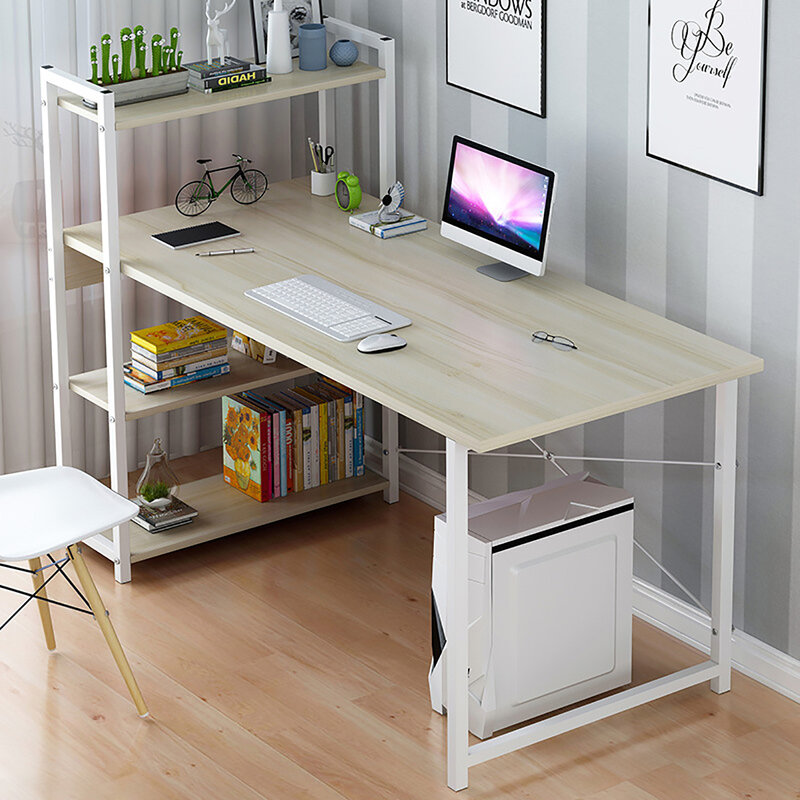 Mrosaa a amélioré le bureau d'ordinateur portable d'ordinateur 47 "bureau d'ordinateur de Style moderne avec la bibliothèque de 4 niveaux pour le bureau à la maison étudiant le salon bureau meuble