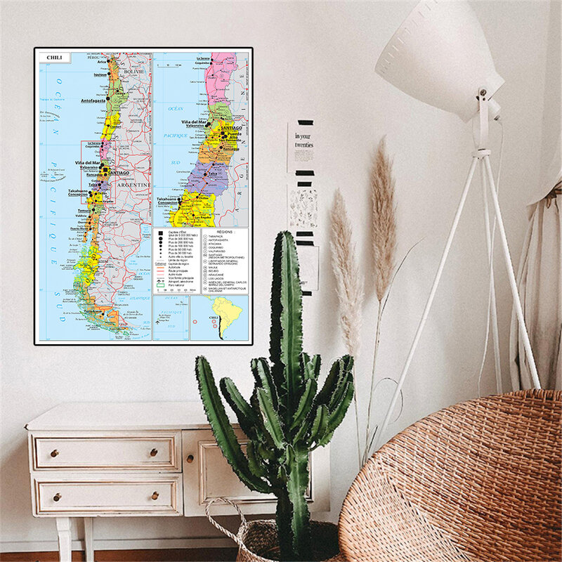 Póster de arte de pared en francés, mapa de transporte de Chile, pintura en lienzo para sala de estar, decoración del hogar, suministros escolares, 60x90cm