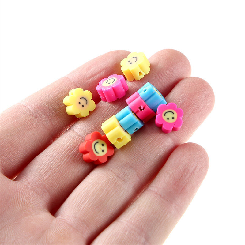 50 pçs/lote 10mm Cor Argila Spacer Beads Girassol Forma Sorriso Rosto Contas De Argila Do Polímero Para Fazer Jóias Artesanais DIY Acessórios