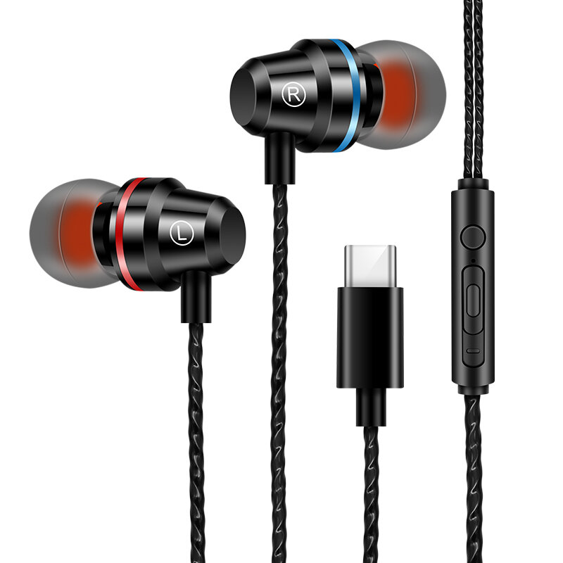 Auriculares tipo C auriculares estéreo 4D auriculares HIFI para auriculares deportivos de metal con cable para Xiaomi 8/9/ 8se/6X/Note2/mix2/mix2s
