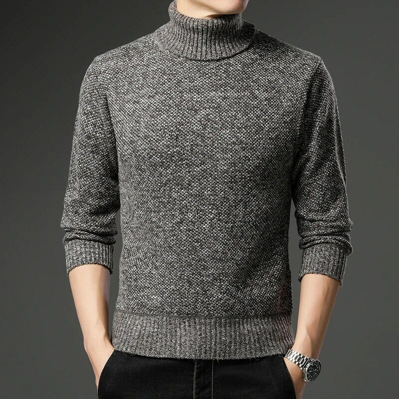 Maglione invernale da uomo in pile spesso lana dolcevita Pullover lavorato a maglia moda Casual fondo caldo colore puro Menswear maglione primaverile