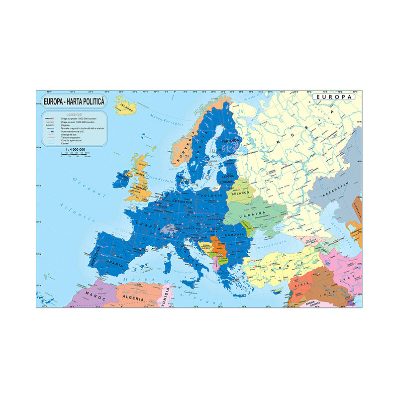 A1 Ukuran Eropa Peta Kanvas Lukisan 84X59Cm Rumania Peta Eropa Wallpaper Dinding Poster untuk Rumah Ruang Tamu Dekorasi