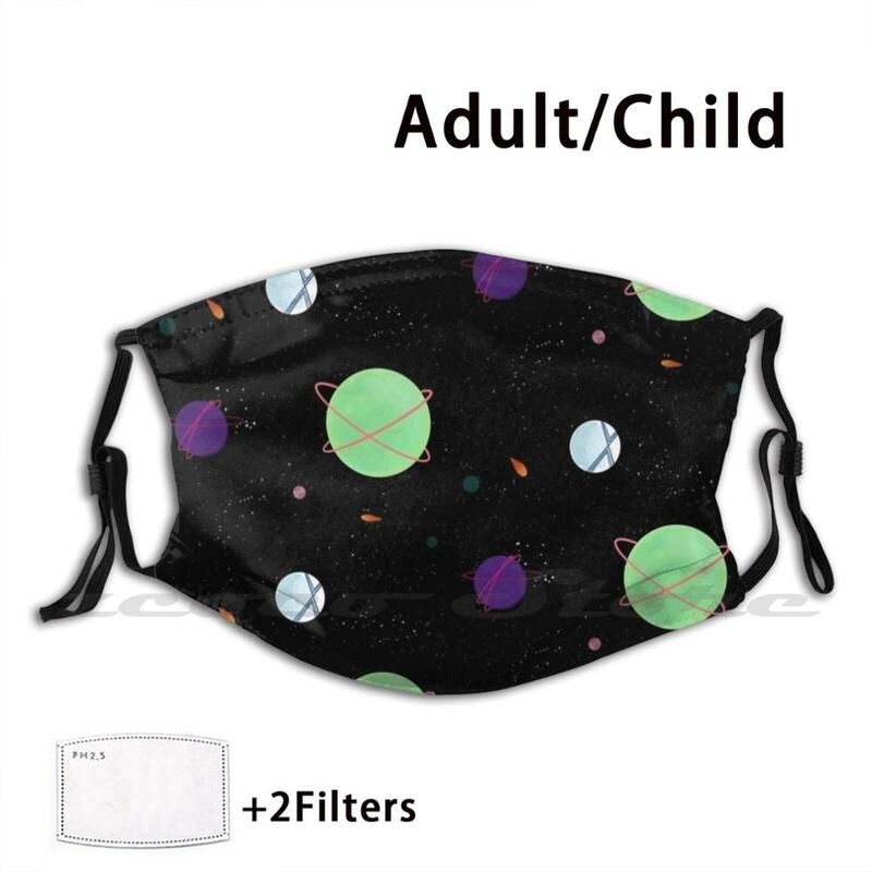 Espacio y planetas patrón personalizado filtro lavable Pm2.5 máscara para niños adultos espacio exterior estrellas planetas bonita estética