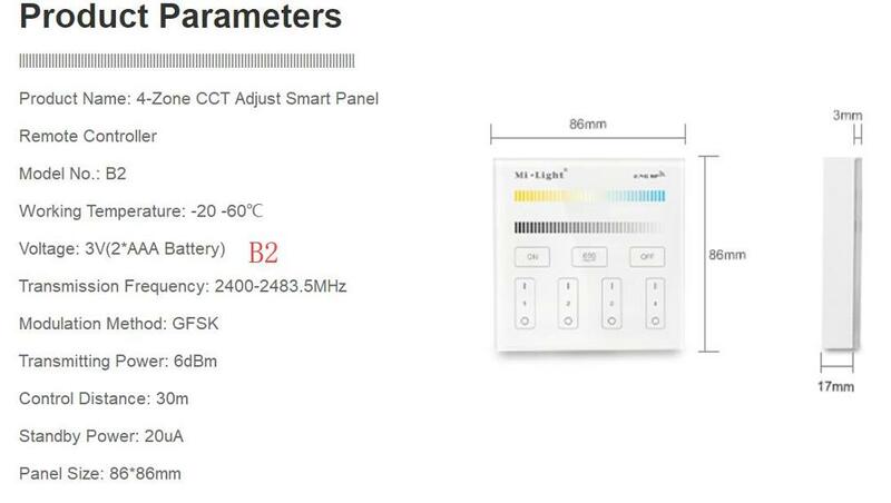 Milight-Variateur d'écran tactile sans fil B0, B1, B2, v1.B4, B8, 4 zones, 8 zones, 2.4GHz, WiFi, RGBW, RGB + CCT, télécommande intelligente LED