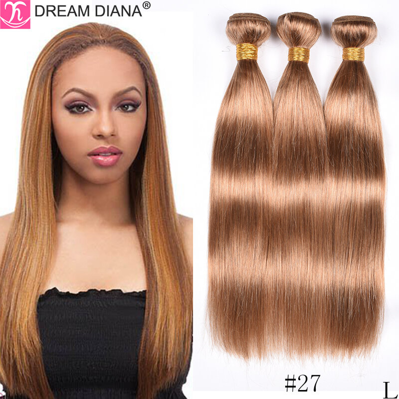 Dreamdian-aplique de cabelo liso, loiro colorido, cabelo brasileiro remy, 3 pacotes de cabelo humano, #2, 4, 27, 30, 33, 99j, 100%