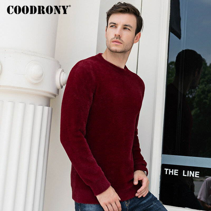 COODRONY-Jersey de lana para hombre, Jersey grueso y cálido de punto informal con cuello redondo, C1028