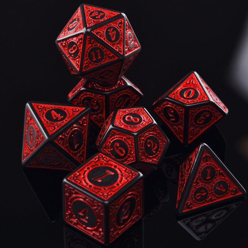 Set Dadu Pola Ukiran 7-Die Polyhedral dari D4 D6 D8 D10 D % D12 D20 untuk RPG DND