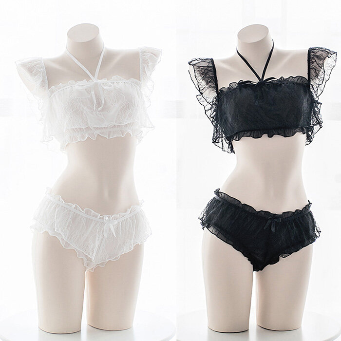 Sexy Vrouwen Lingerie Hart Hollow Out Intimates Set Anime Cosplay Camisoles Lolita Transparant Ondergoed + Tops + Riem Nek Ring