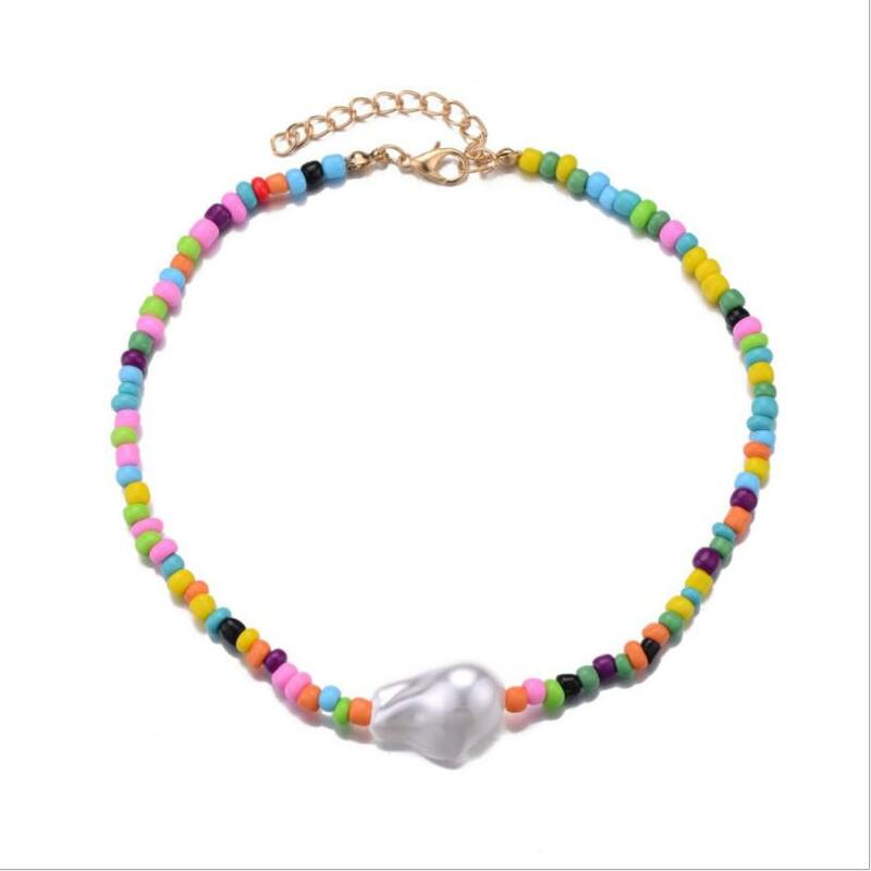Pendentif en perles asymétriques pour femmes, tour de cou en perles de fleurs colorées, bijoux d'été pour femmes, plage et voyage, S2ram