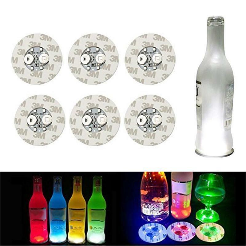 6cm Glow LED Coasters Light 4 LEDs 3M Stickers Bottle Flashing Lamp Lead Novelty Lighting festival Christmas Night Bar Party Dec