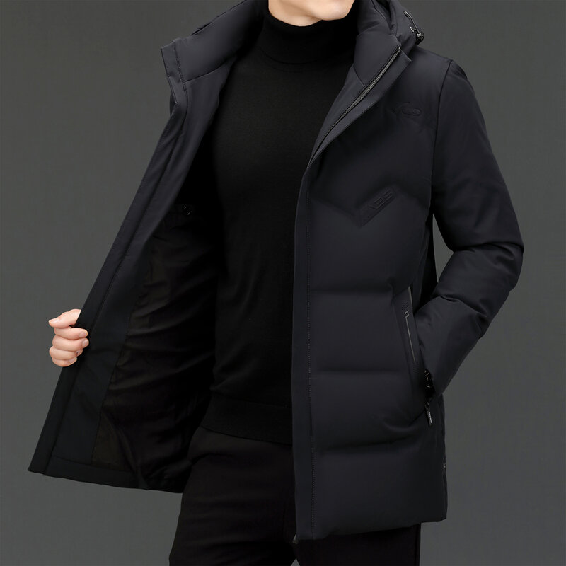 High End New Brand Casual Fashion Long Mens Duck Down Jacket With Hood Black Windbreaker Puffer Coats Winter Mens Clothes