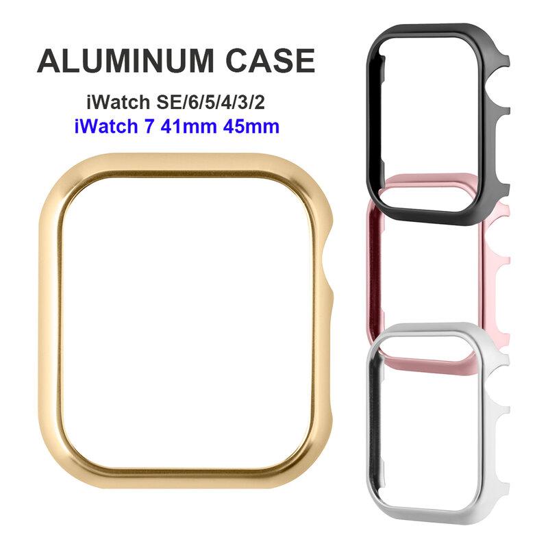 Marco de cubierta protectora de parachoques de Metal para Apple Watch, accesorios para caja de reloj, 45mm, 44mm, SE iWatch Series 7/6/5/4, estuches de aluminio dorado