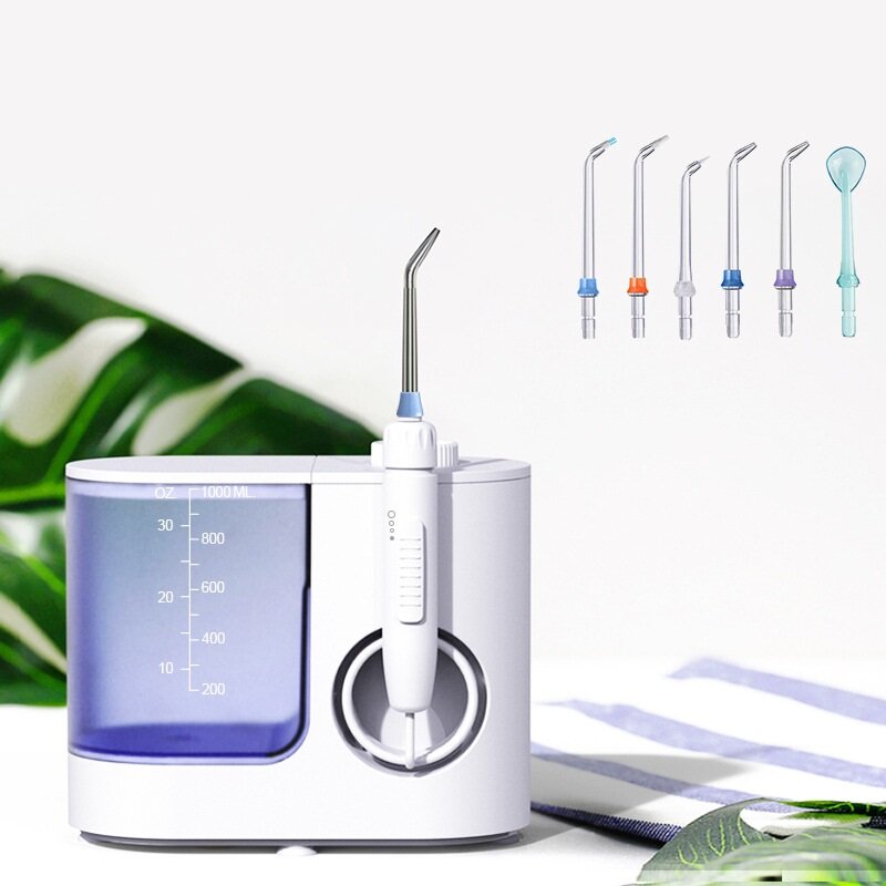 7 متعددة الوظائف الكهربائية المحمولة دودة الحرير المياه الكهربائية عن طريق الفم الري تنظيف الأسنان تبييض نصائح وسعة 1000 مللي