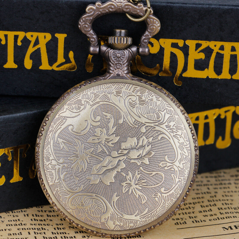 Engraved Train Front Design Necklace Pendant Quartz Pocket Watch With FOB Chain Mens Womens Gifts