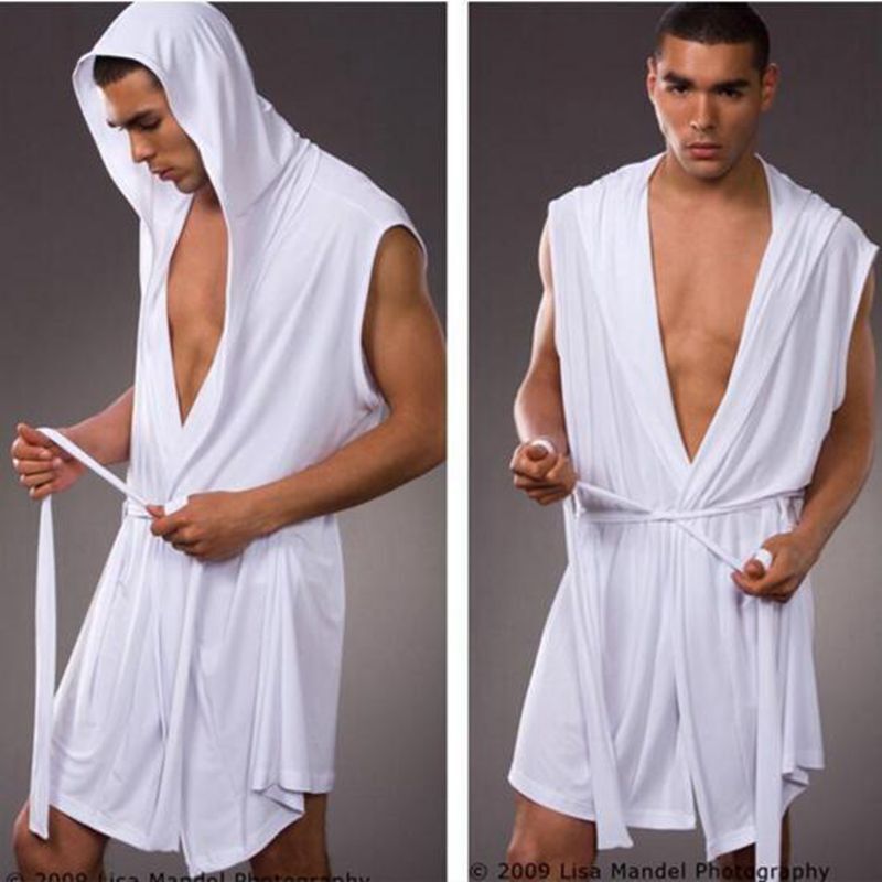 Bata de baño con calzoncillos para hombre, pijama sedoso con capucha, conjunto de verano, mejor precio